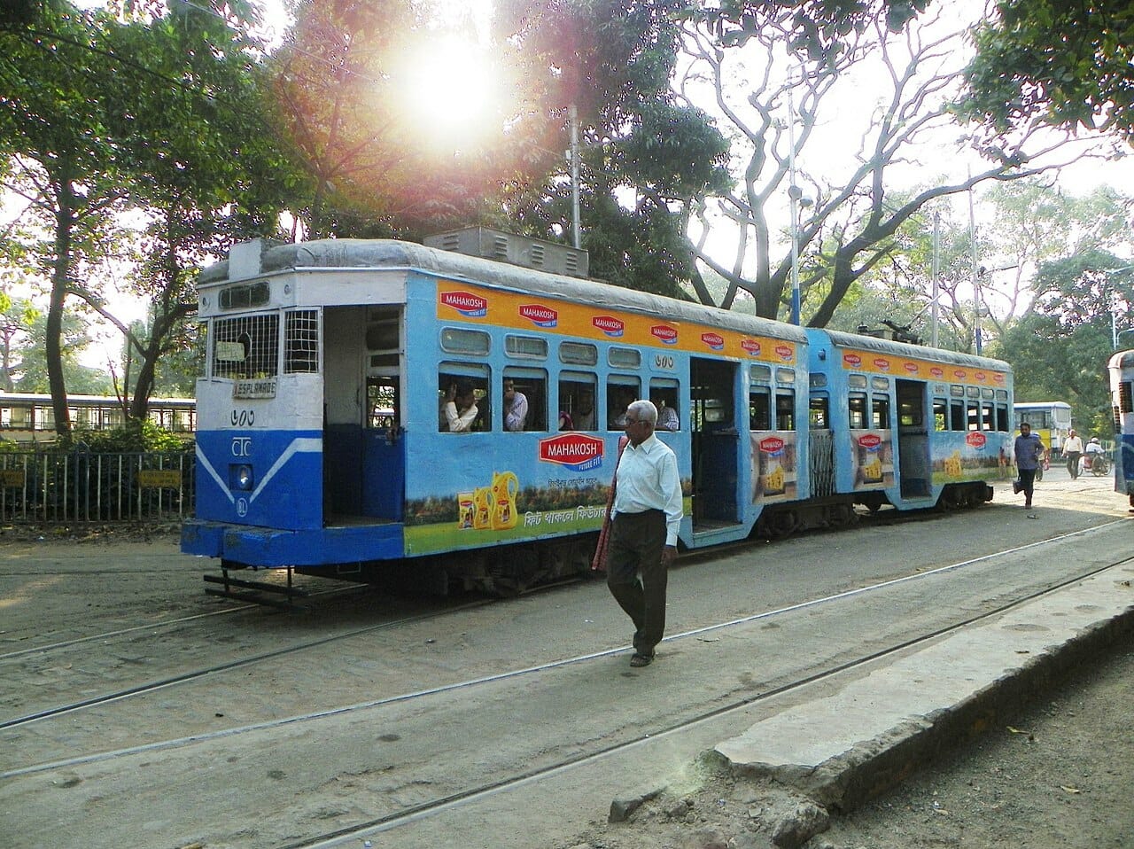 A tram on its tracks in Kolkata.